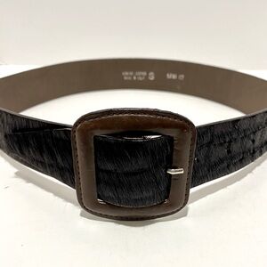 Women's Genuine Dark Brown Leather and Calf Fur Hide Belt Made In Italy Size S
